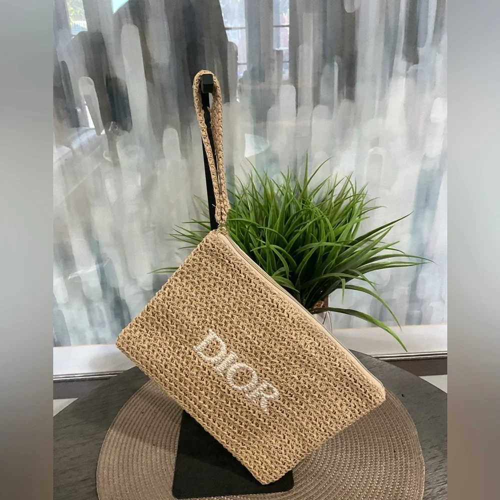 Tan Raffia Woven Wristlet - Picture 1 of 8